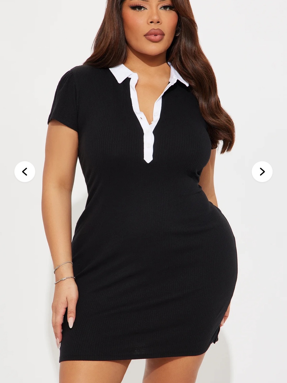 Fashion Nova Black Mini Polo Dress with White Collar